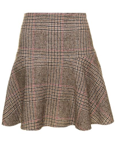 Brunello Cucinelli A-line Miniskirt With Check Pattern Wool Woman - Brown