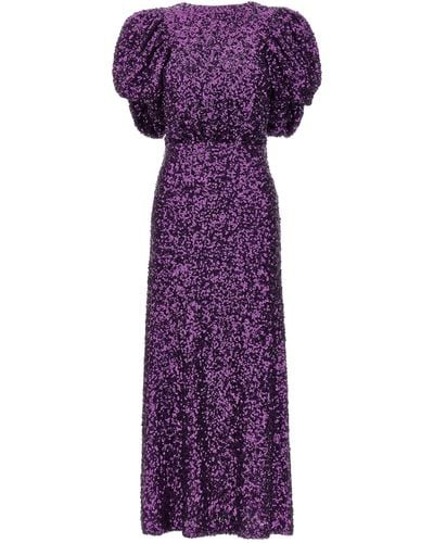ROTATE BIRGER CHRISTENSEN Puffed-sleeve Open-back Sequin Embellished Recycled-polyester Midi Dress - Purple