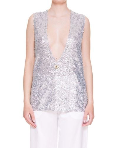 Dolce & Gabbana Glitter V-Neck Sleeveless Top - White
