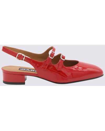 CAREL PARIS Leather Slingback Mary Janes Pumps - Red