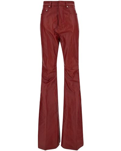 Rick Owens Red Flared High Waist Trousers In Cotton Blend Woman