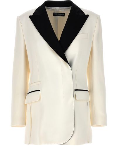 Dolce & Gabbana Double-Breasted Jacket With Peak Revers - Natural