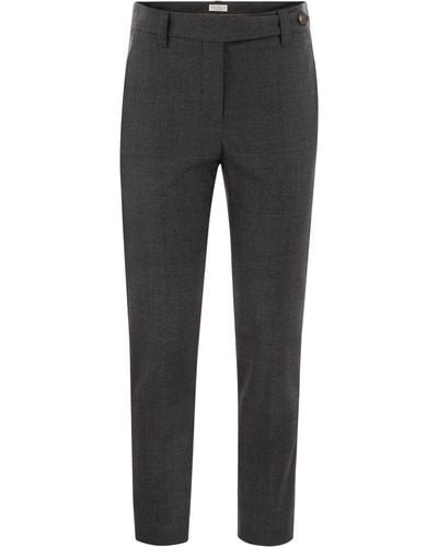 Brunello Cucinelli Stretch Virgin Wool Cigarette Trousers With Jewellery - Grey