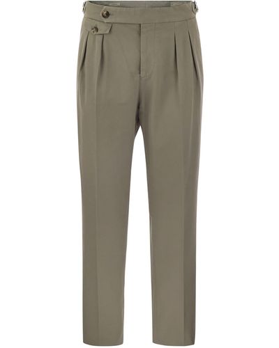 Brunello Cucinelli Twisted Cotton Gabardine Trousers - Grey