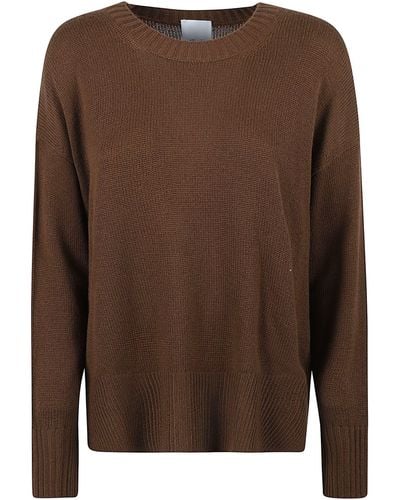 Allude Loose Fit Side Slit Knit Sweater - Brown