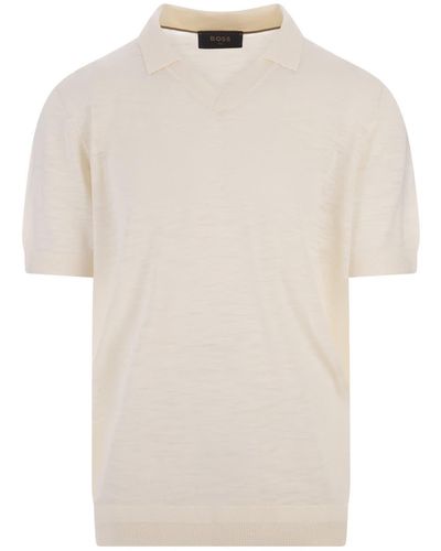 BOSS Polo Style Jumper With Open Collar - White
