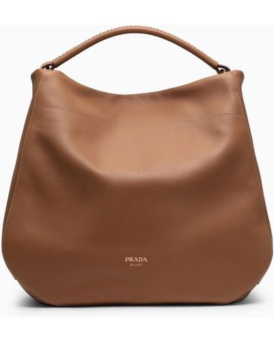 Prada Large Caramel-Coloured Leather Shoulder Bag - Brown