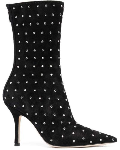 Paris Texas All Over Rhinestone Ankle Boots - Black
