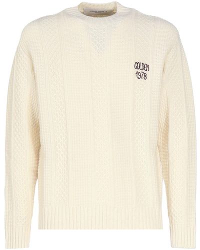 Golden Goose Wool Crewneck Jumper With Embroidery - Natural
