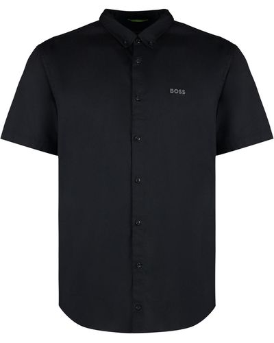 BOSS Short Sleeve Stretch Cotton Shirt - Black