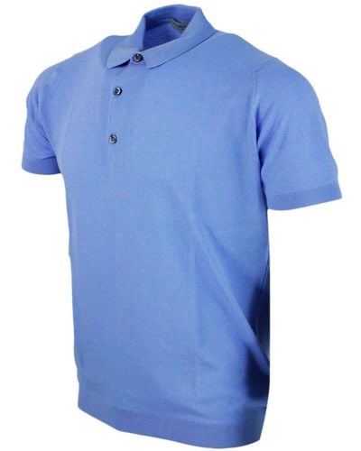 John Smedley Short-Sleeved Polo Shirt - Blue