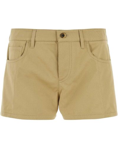 Miu Miu Camel Cotton Shorts - Natural