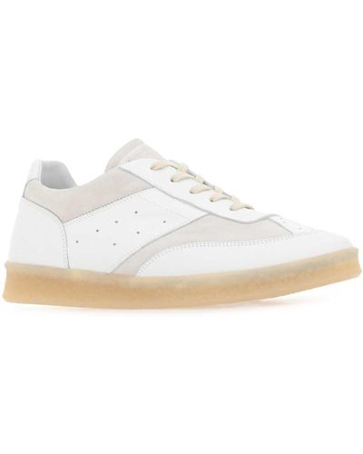 MM6 by Maison Martin Margiela Two-Tone Leather And Suede Trainers - White