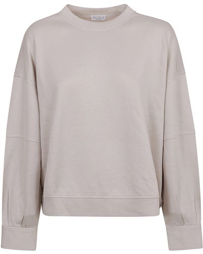 Brunello Cucinelli Jewel Detailed Crewneck Sweatshirt - Grey
