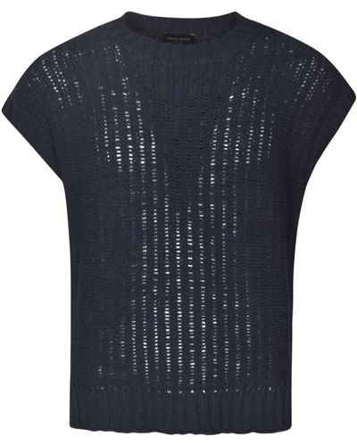 Roberto Collina Rib Trim Perforated Knitted Sleeveless Sweatshirt - Blue