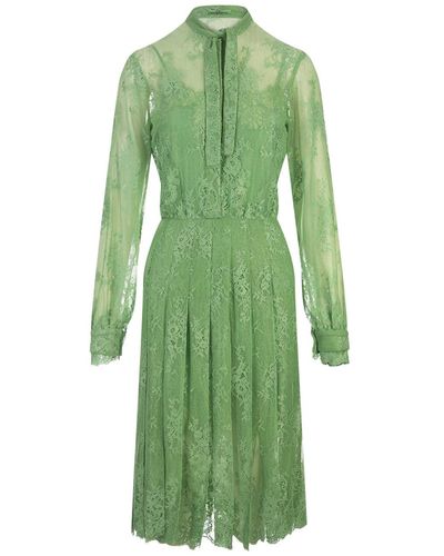 Ermanno Scervino Lace Dress With Long Sleeve And Collar Bow - Green