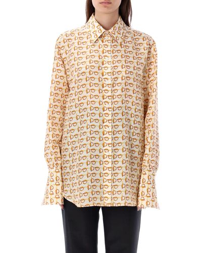 Burberry Patterned Silk Shirt - Natural