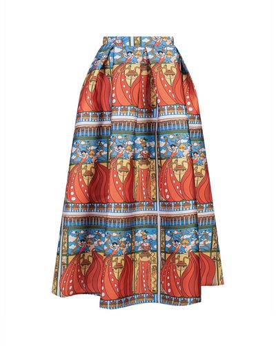 ALESSANDRO ENRIQUEZ Bell Long Skirt With Spaghetti Print - Red