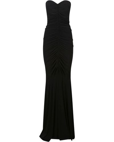 Norma Kamali Strapless Shirred Front Fishtail Dress - Black