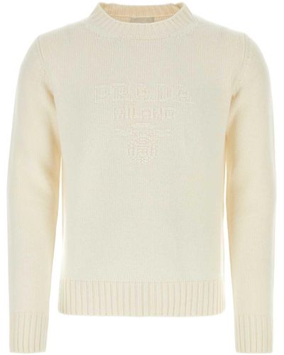 Prada Ivory Wool Blend Sweater - White