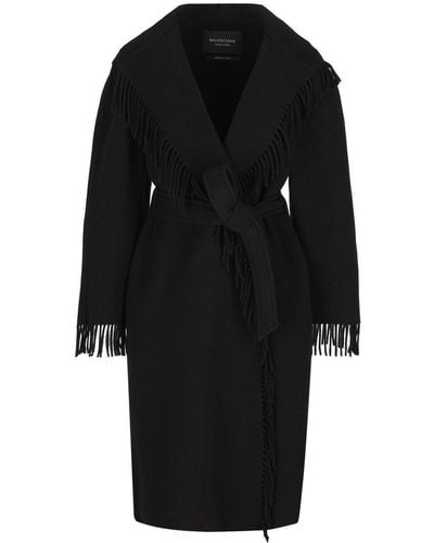 Balenciaga Belted Fringed Coat - Black