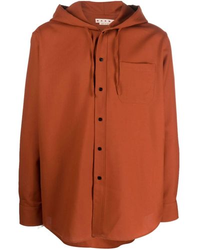 Marni Hooded Wool Shirt - Brown
