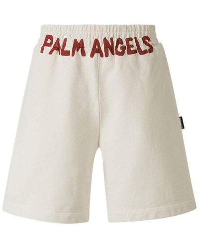 Palm Angels Logo Cotton Shorts - White