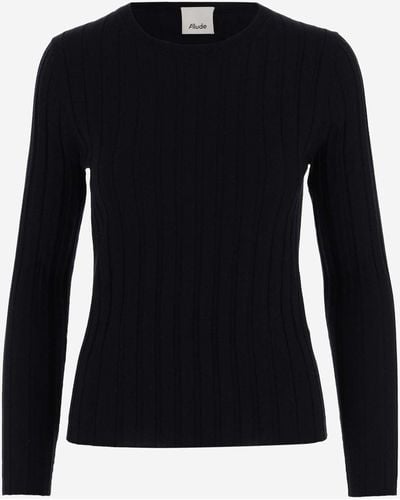 Allude Ribbed Wool Pullover - Black