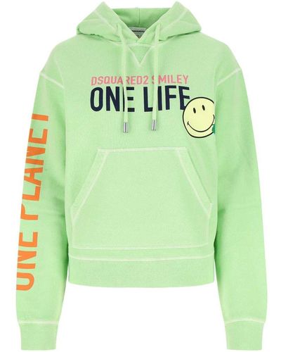 DSquared² Slogan Print Drawstring Hoodie - Green