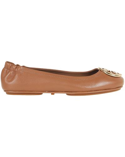 Tory Burch Minnie Travel Ballet With Metal Logo - Brown