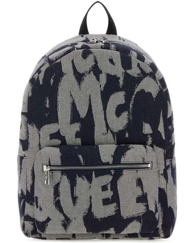 Alexander McQueen Embroidered Fabric Mcqueen Graffiti Backpack - Grey