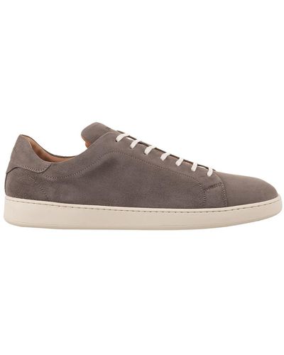 Kiton Taupe Suede Low Trainers - Brown