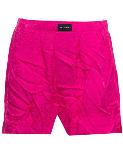 Balenciaga Woman Satin Crinkled Shorts - Pink