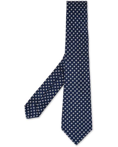 Kiton Navy Tie With Daisies - Blue