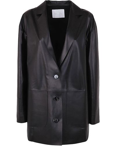 DROMe Boxy Leather Blazer - Black