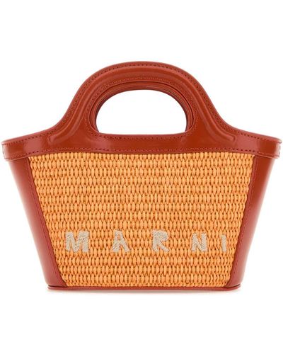Marni Two-Tone Leather And Straw Micro Tropicalia Summer Handbag - Orange