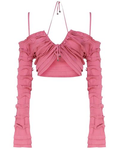 Blumarine Knit Top With Ruffles - Pink
