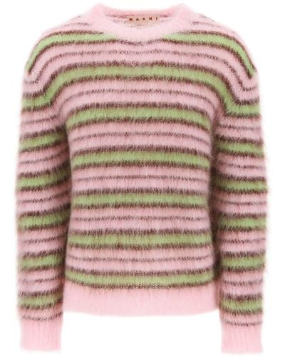 Marni Jumper In Brushed Mohair With Striped Motif - Multicolour