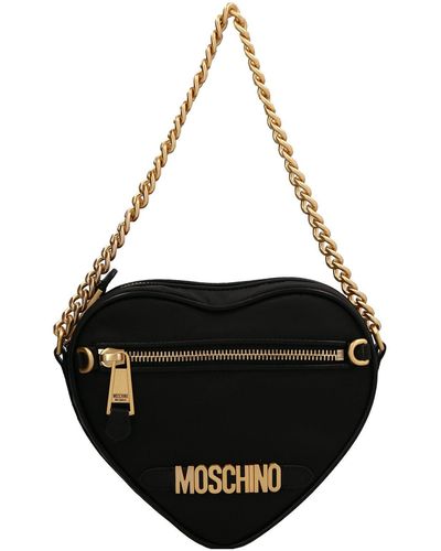 Moschino Logo-Plaque Heart-Shaped Zipped Shoulder Bag - Black