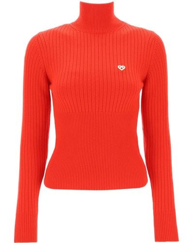 Casablanca Ribbed High Neck Wool Sweater - Red