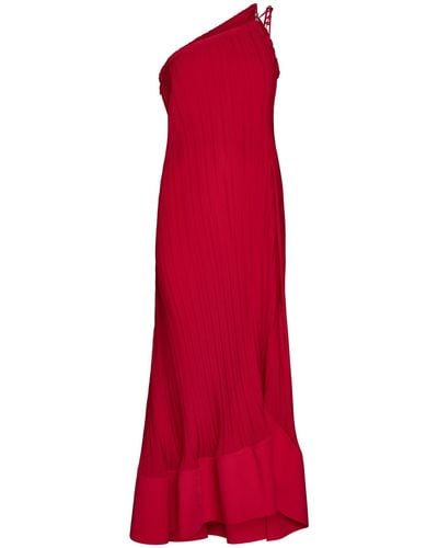 Lanvin One-shoulder Pleated Long Dress - Red