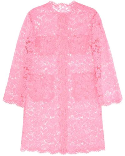 Dolce & Gabbana Dust Coat In Floral Cordonnet Lace - Pink