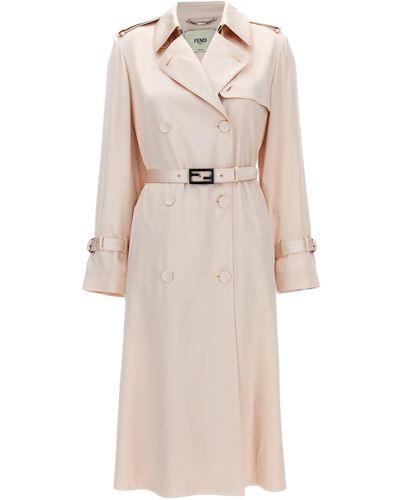 Fendi Double-breasted Silk Trench Coat - Natural