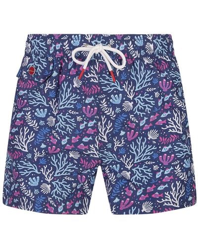 Kiton Swim Shorts With Fish And Coral Pattern - Blue