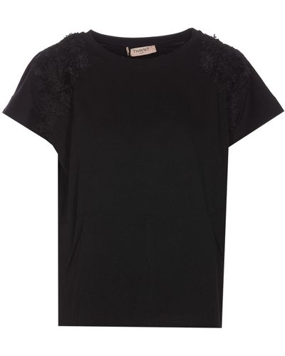 Twin Set T-Shirt With Lace Details - Black