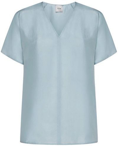Alysi V-Neck Short-Sleeved Top - Blue