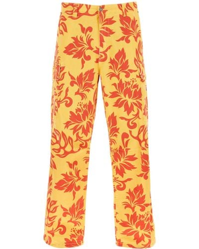 ERL Floral Cargo Pants - Orange