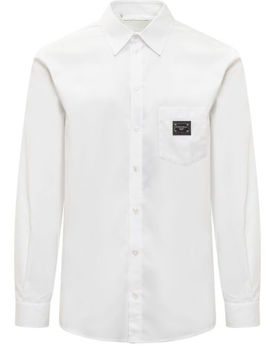 Dolce & Gabbana Shirt With Logoed Plaque - White