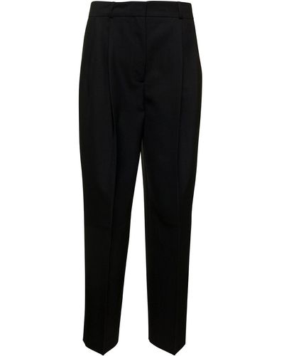 Totême Black Double Pleated Tailored Pants In Wool Blend Woman