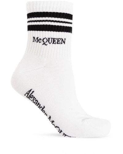 Alexander McQueen Cotton Socks With Logo, - White